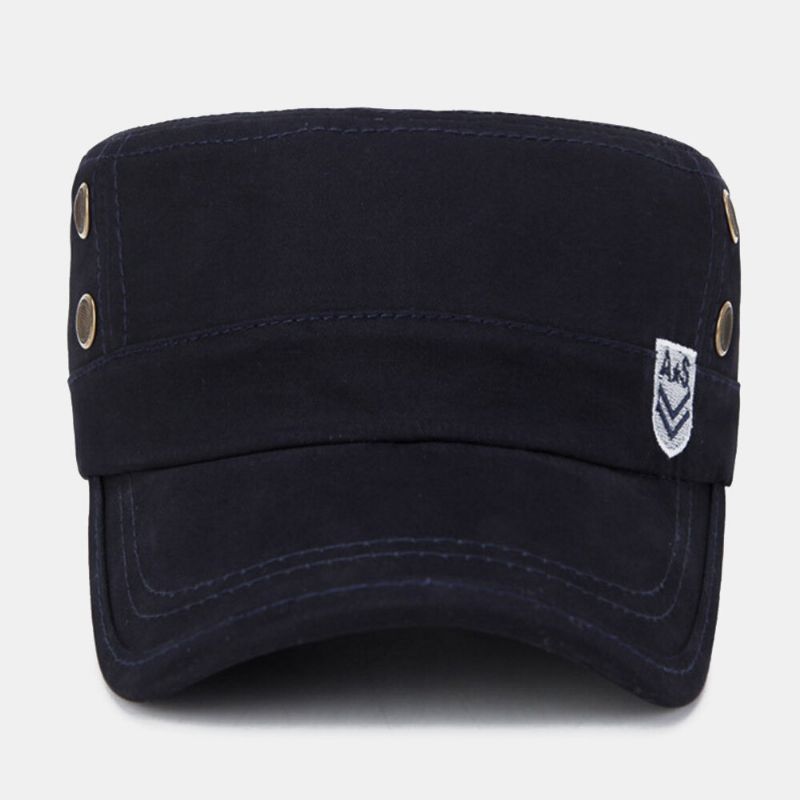 Män Brev Broderi Patch Militär Keps Kadett Hatt Andningshål Design Flat Top Cap