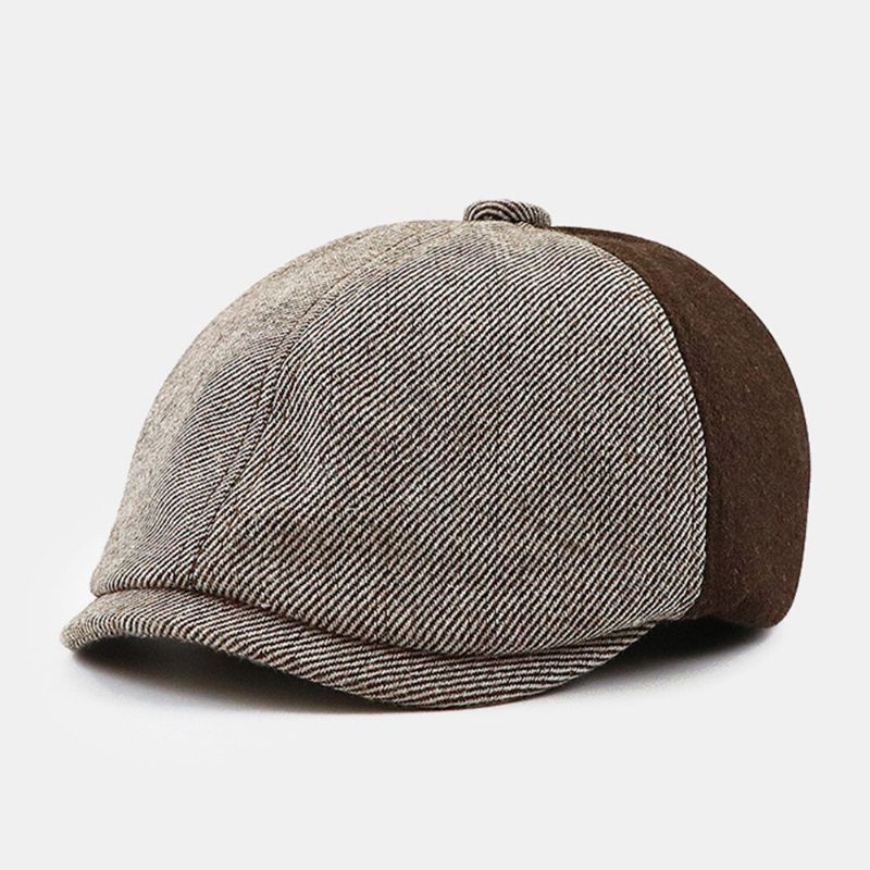 Män Brittisk Kontrastfärgsömmar Åttakantig Hatt Retro Elastiskt Band Design Målare Keps Basker Platt Keps