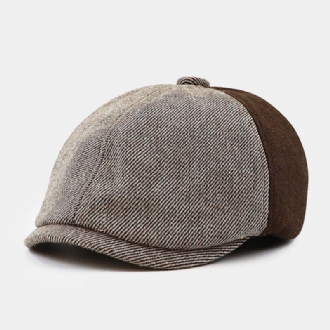 Män Brittisk Kontrastfärgsömmar Åttakantig Hatt Retro Elastiskt Band Design Målare Keps Basker Platt Keps