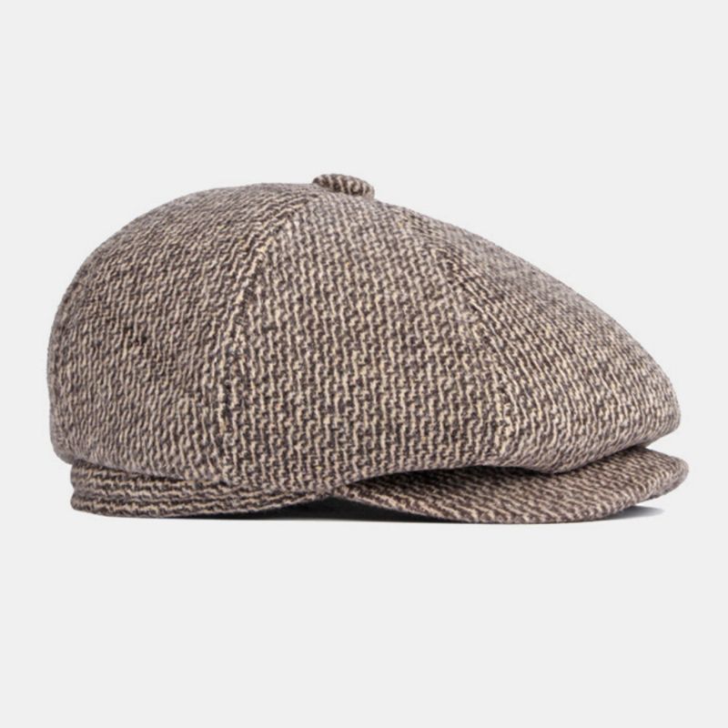 Män Brittisk Retro Hörselskydd Ylle Åttkantig Hatt Medelålders Och Äldre Vinter Varmt Cool Skydd Newsboy Hatt