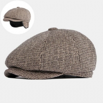 Män Brittisk Retro Hörselskydd Ylle Åttkantig Hatt Medelålders Och Äldre Vinter Varmt Cool Skydd Newsboy Hatt