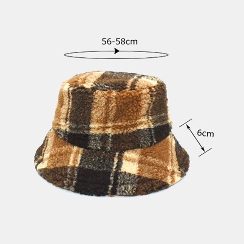 Män Bucket Hat Lammull Vinter Tjock Plysch Varm Lattice Fisherman Cap