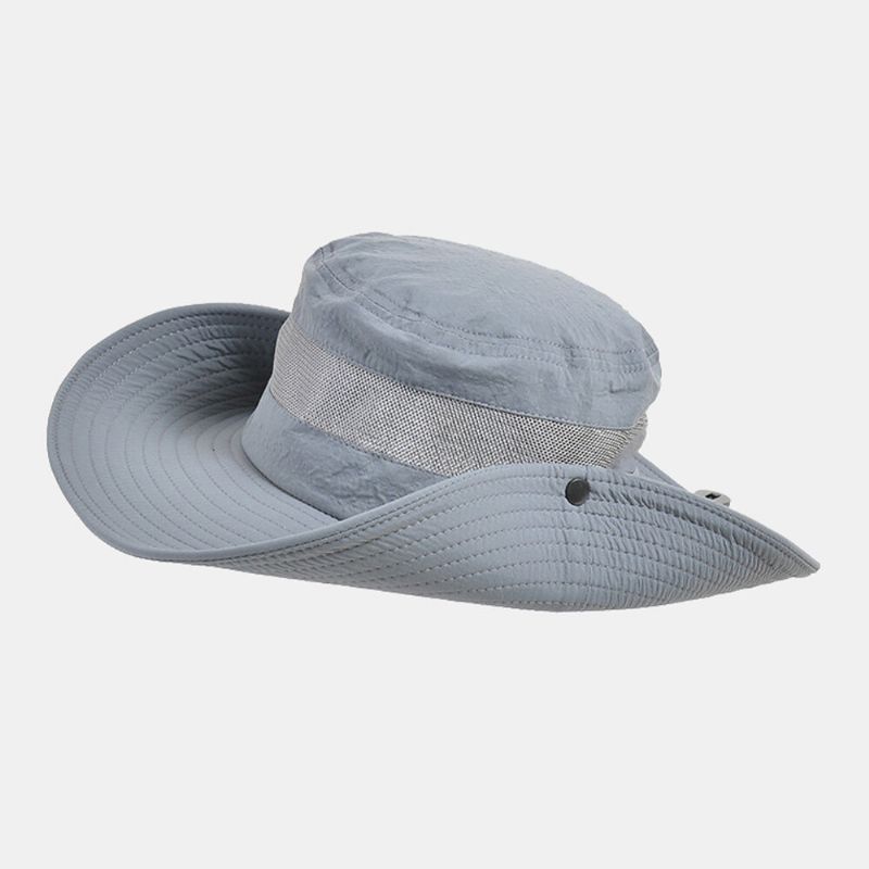 Män Bucket Hat Nylon Mesh Patchwork Solid Andas Bred Brätte Solskyddsmedel Utomhus Fiske Klättring Bucket Hat