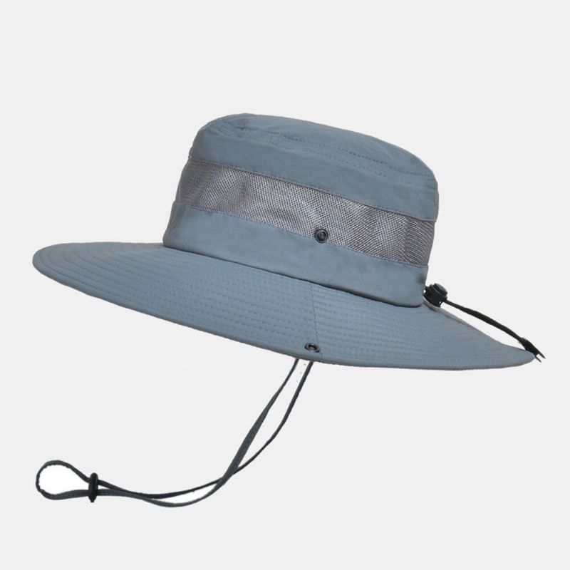 Män Bucket Hat Nylon Mesh Patchwork Solid Andas Bred Brätte Solskyddsmedel Utomhus Fiske Klättring Bucket Hat