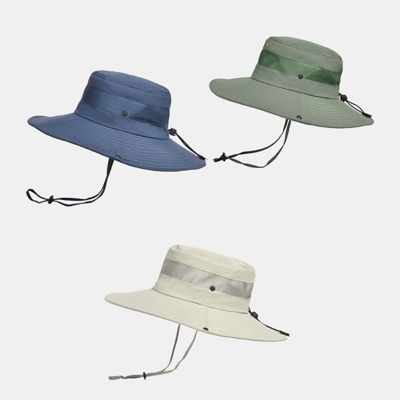 Män Bucket Hat Nylon Mesh Patchwork Solid Andas Bred Brätte Solskyddsmedel Utomhus Fiske Klättring Bucket Hat