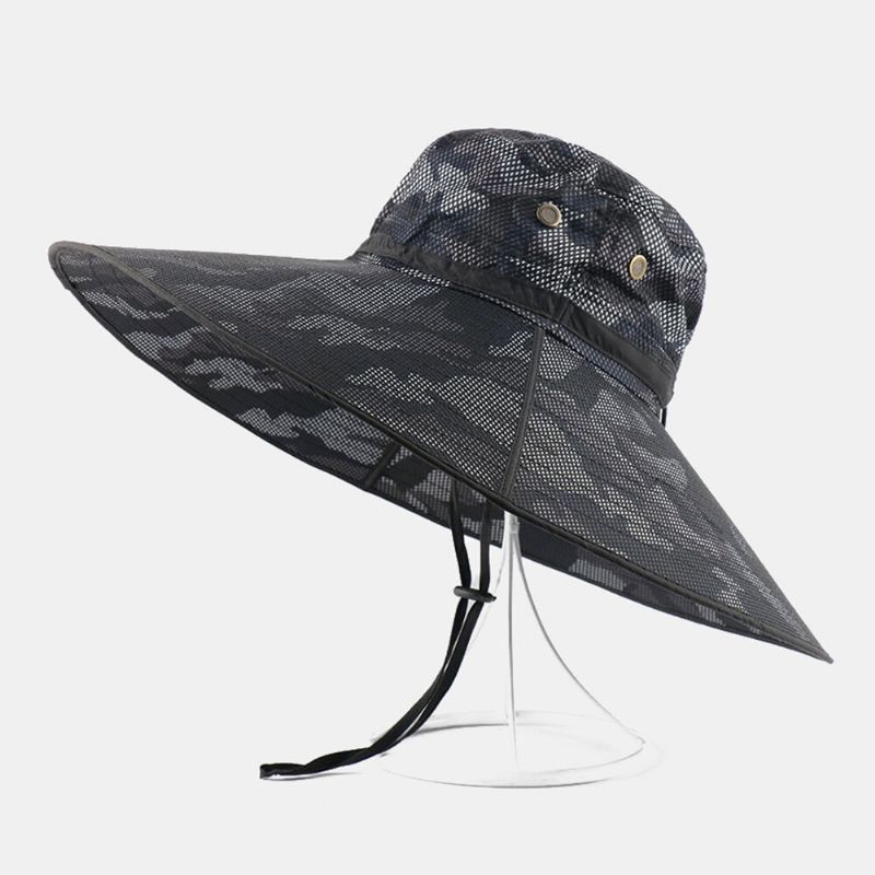 Män Bucket Hat Polyester Kamouflage Justerbar Oversized Brätte Andas Solskyddsmedel Utomhus Fiske Klättring Bucket Hat