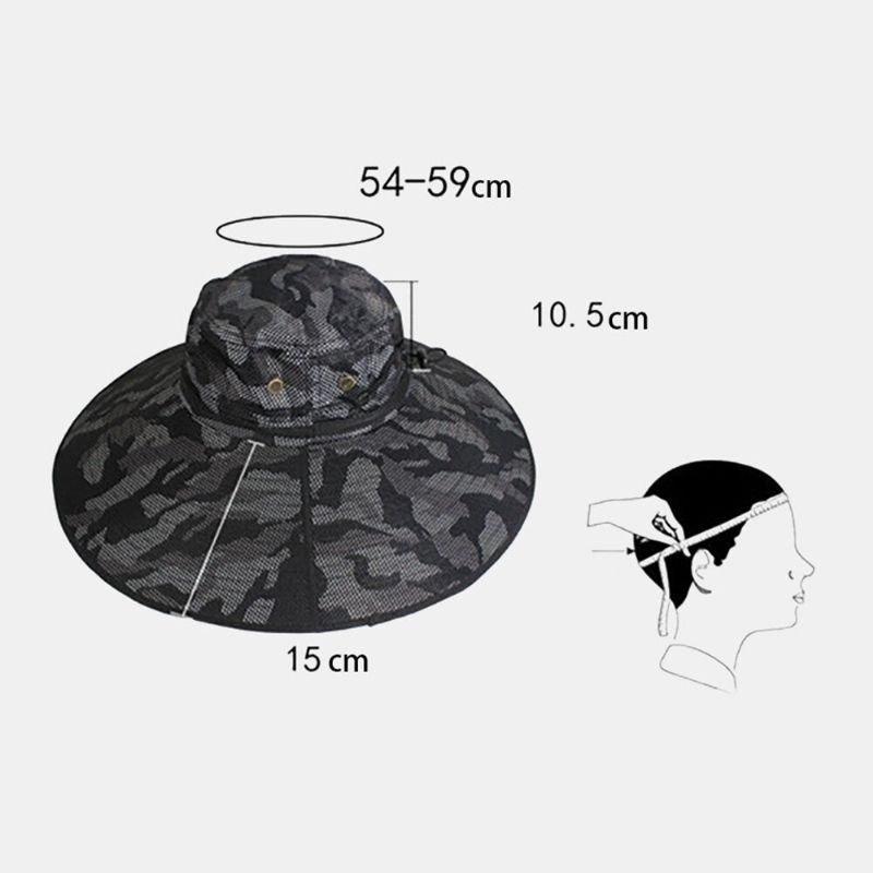 Män Bucket Hat Polyester Kamouflage Justerbar Oversized Brätte Andas Solskyddsmedel Utomhus Fiske Klättring Bucket Hat