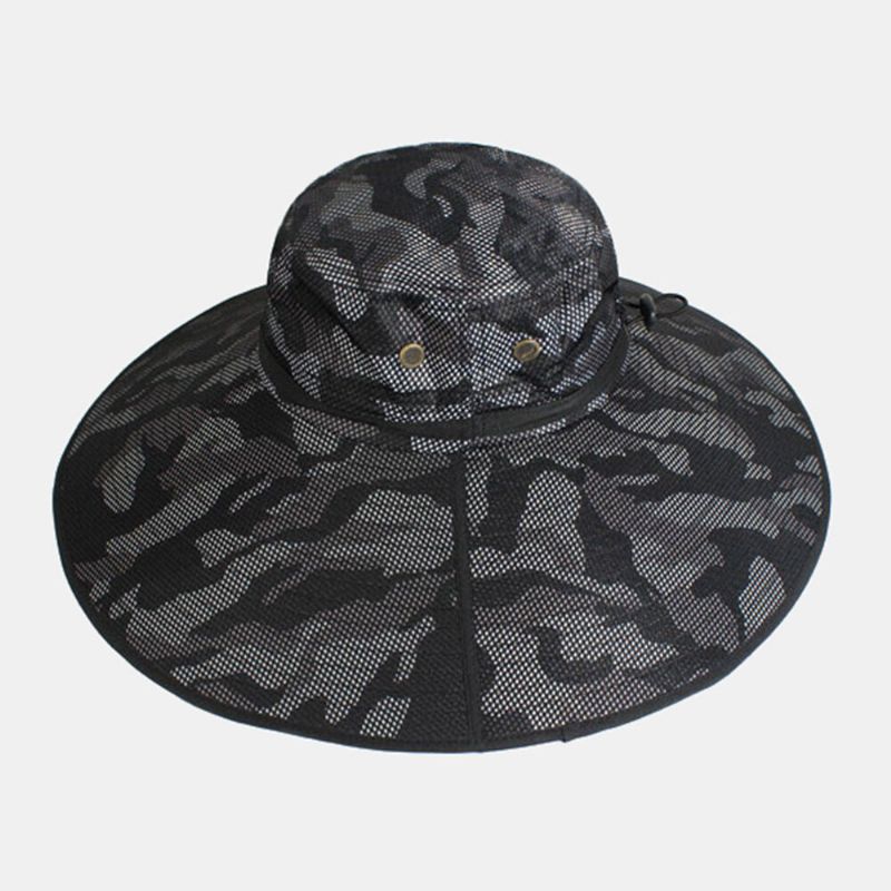 Män Bucket Hat Polyester Kamouflage Justerbar Oversized Brätte Andas Solskyddsmedel Utomhus Fiske Klättring Bucket Hat