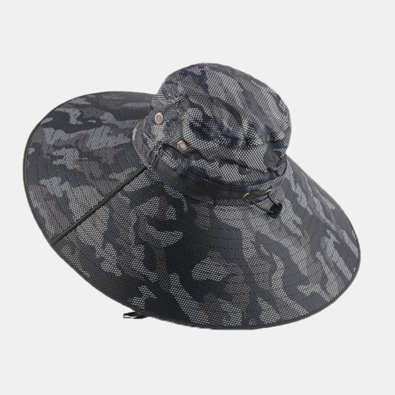 Män Bucket Hat Polyester Kamouflage Justerbar Oversized Brätte Andas Solskyddsmedel Utomhus Fiske Klättring Bucket Hat