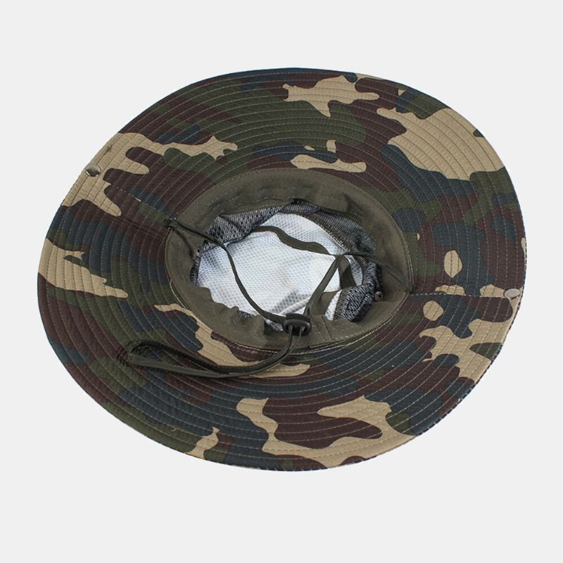 Män Bucket Hat Polyester Mesh Patchwork Kamouflage Bred Brätte Snabbtorkande Andningsbar Solskyddsmedel Utomhus Fiske Klättring Bucket Hat