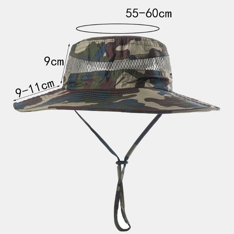 Män Bucket Hat Polyester Mesh Patchwork Kamouflage Bred Brätte Snabbtorkande Andningsbar Solskyddsmedel Utomhus Fiske Klättring Bucket Hat