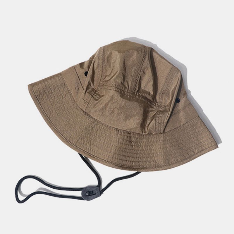 Män Canvas Enfärgad Retro Street Quick Dry Justerbar Dragsko Taktisk Cap Bucket Hat