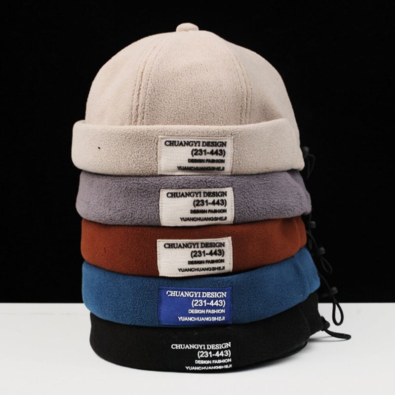 Män Cashmere Enfärgad Brev Tygpinne Crimpning Justerbar Casual Solskydd Beanie Hyresvärd Keps Skull Cap