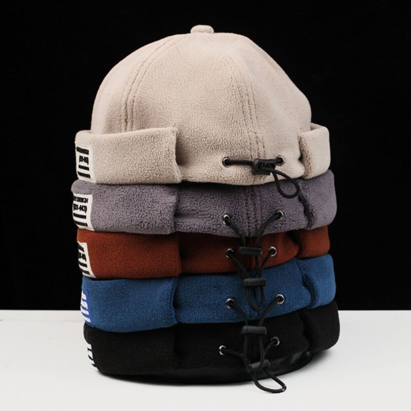 Män Cashmere Enfärgad Brev Tygpinne Crimpning Justerbar Casual Solskydd Beanie Hyresvärd Keps Skull Cap