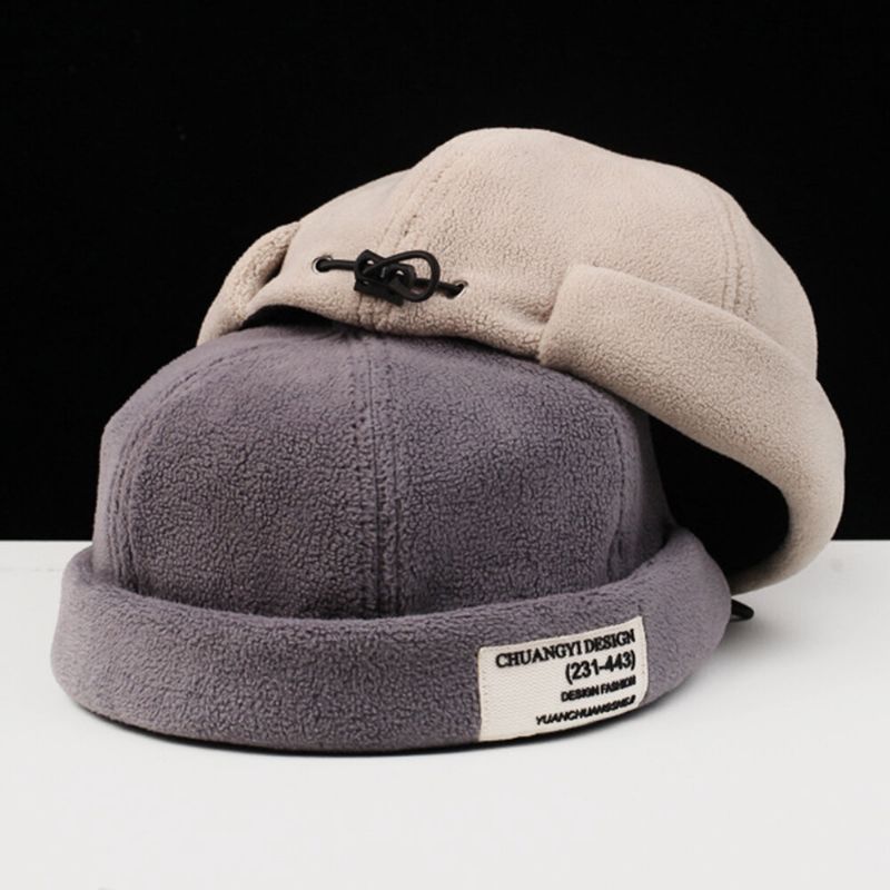 Män Cashmere Enfärgad Brev Tygpinne Crimpning Justerbar Casual Solskydd Beanie Hyresvärd Keps Skull Cap