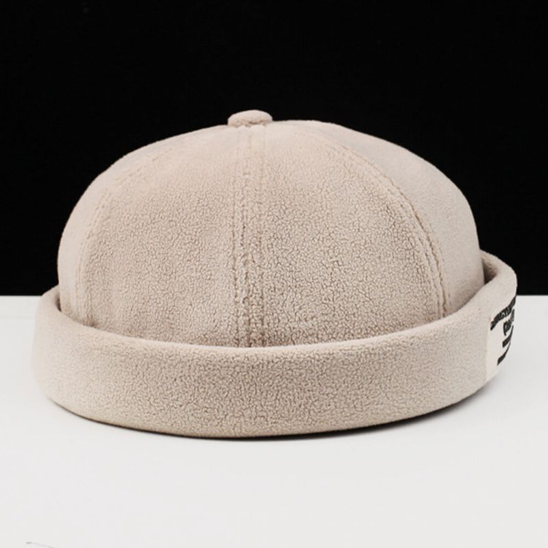 Män Cashmere Enfärgad Brev Tygpinne Crimpning Justerbar Casual Solskydd Beanie Hyresvärd Keps Skull Cap