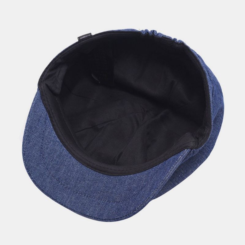 Män Denim Patchwork Basker Keps Casual Retro Elastiskt Band Åttakantig Hatt Flat Hat Painter Newsboy Keps