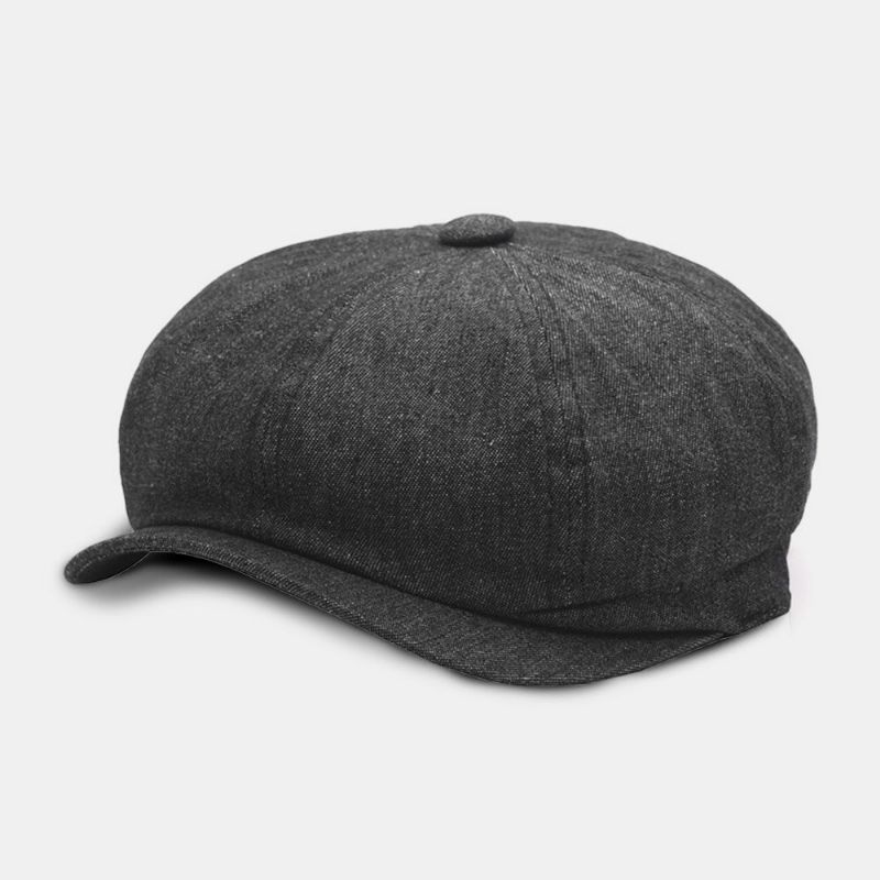 Män Denim Patchwork Basker Keps Casual Retro Elastiskt Band Åttakantig Hatt Flat Hat Painter Newsboy Keps