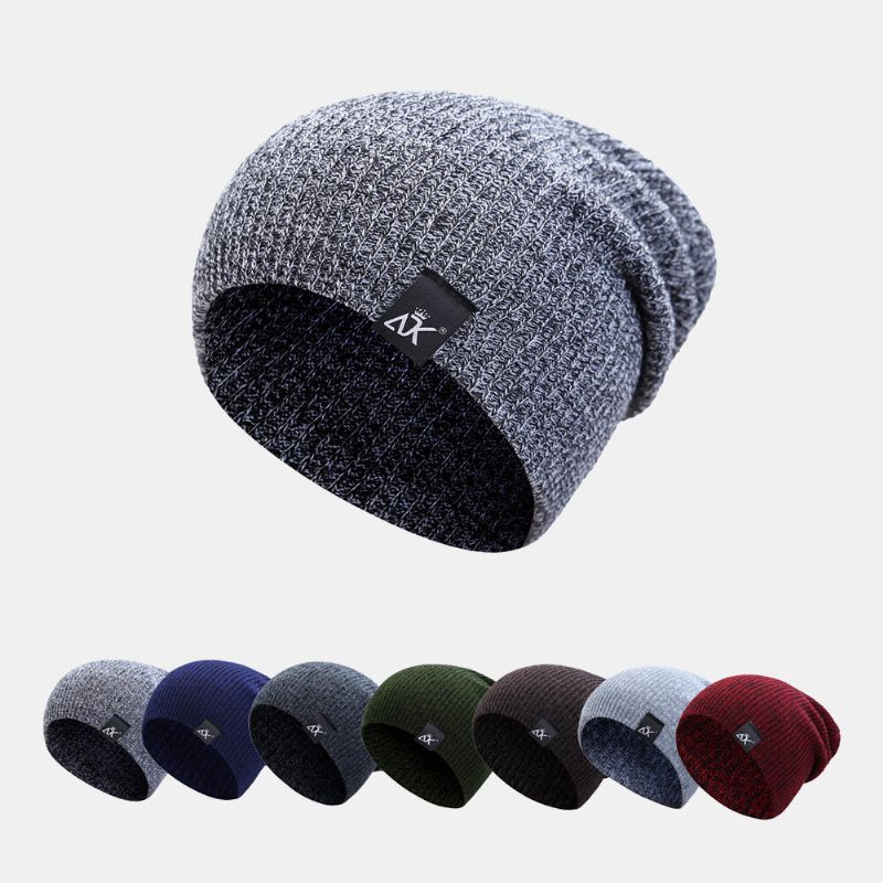 Män Dome Randig Stickad Baotou Keps Utomhus Höst Vinter Öronskydd Pure Color Beanie Skull Hat