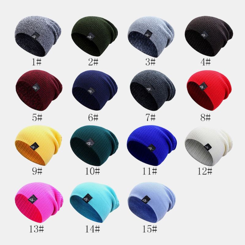 Män Dome Randig Stickad Baotou Keps Utomhus Höst Vinter Öronskydd Pure Color Beanie Skull Hat