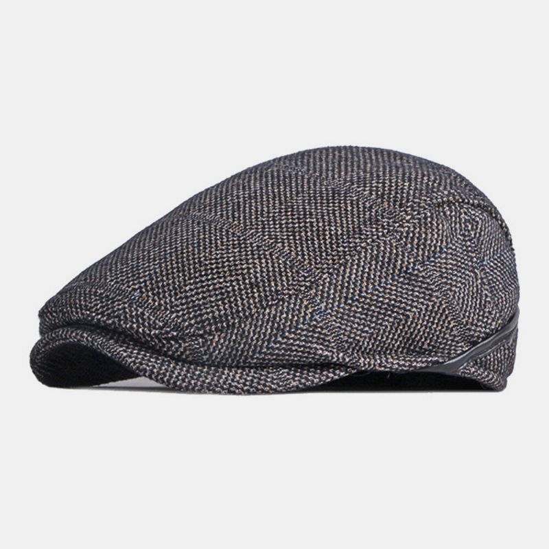 Män Enfärgad Hörselskydd Hörselkåpor Design Vindtät Platt Hatt Brittisk Retro Tjock Varm Baskerkeps Framåt Hatt