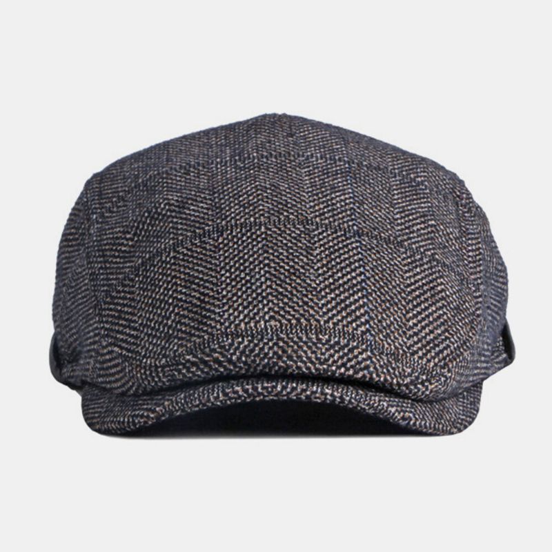 Män Enfärgad Hörselskydd Hörselkåpor Design Vindtät Platt Hatt Brittisk Retro Tjock Varm Baskerkeps Framåt Hatt