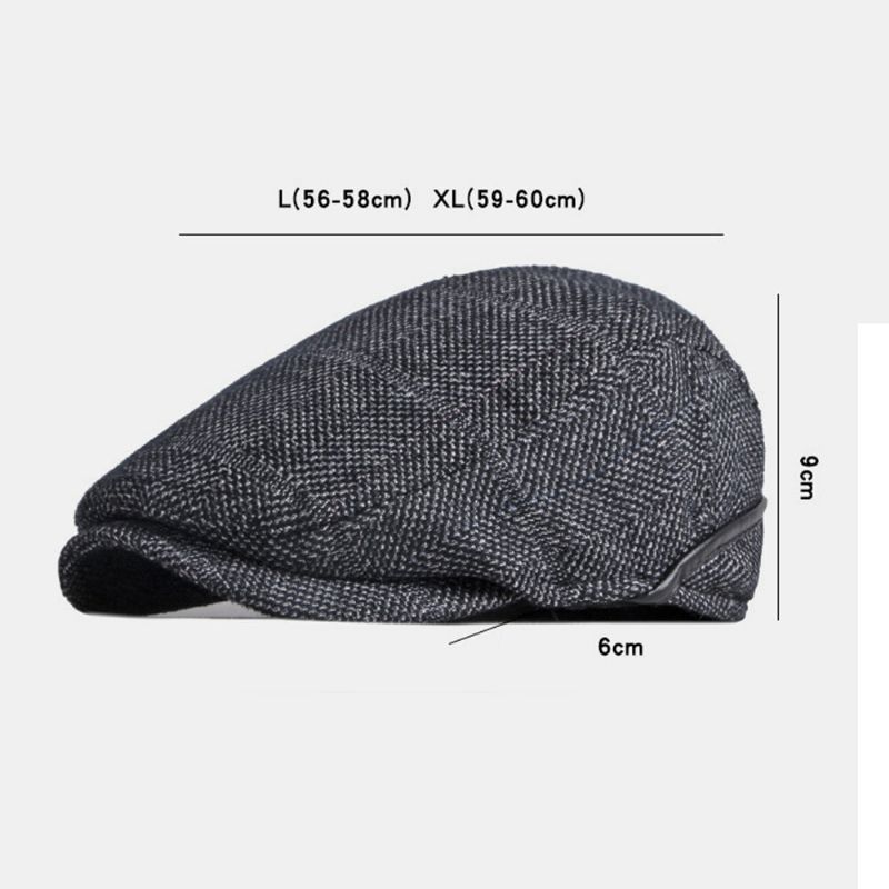 Män Enfärgad Hörselskydd Hörselkåpor Design Vindtät Platt Hatt Brittisk Retro Tjock Varm Baskerkeps Framåt Hatt