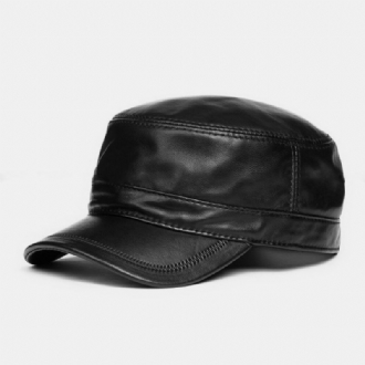 Män Enkellager Mjukt Läder Platt Brätte Militär Keps Vinter Utomhus Casual Vindtät Varmt Solskydd Flat Top Cap Fårskinn Army Cap Cadet Hat