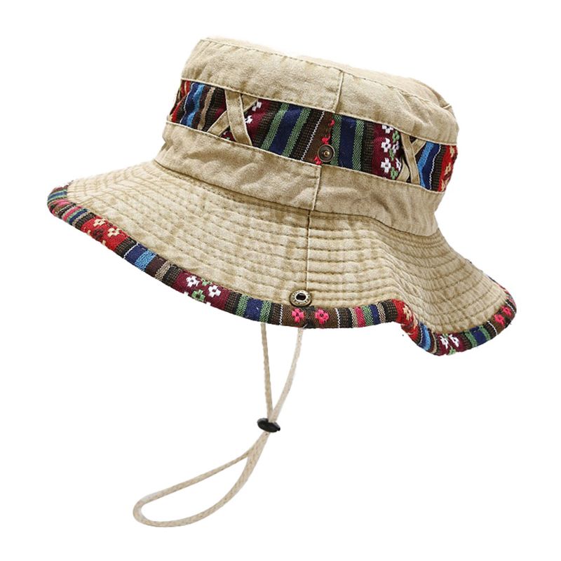 Män Etnisk Casual Retro Tvättad Gammal Shade Bucket Hat Utomhus Bergsbestigning Fiskehatt