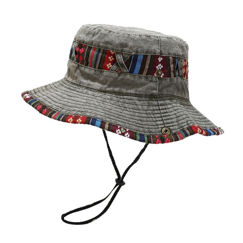 Män Etnisk Casual Retro Tvättad Gammal Shade Bucket Hat Utomhus Bergsbestigning Fiskehatt