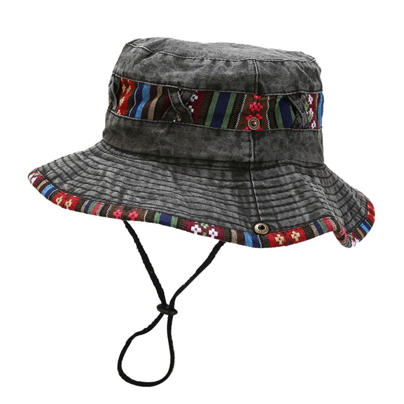 Män Etnisk Casual Retro Tvättad Gammal Shade Bucket Hat Utomhus Bergsbestigning Fiskehatt