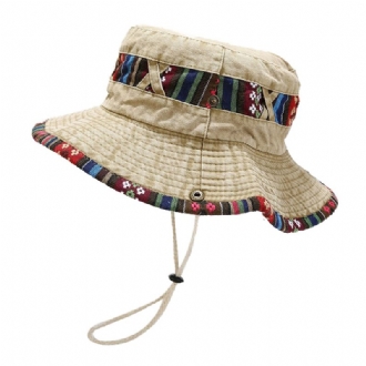 Män Etnisk Casual Retro Tvättad Gammal Shade Bucket Hat Utomhus Bergsbestigning Fiskehatt