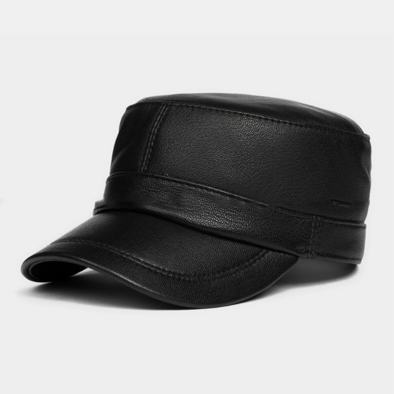 Män Fårskinn Tunt Justerbar Militärkeps Casual Outdoor Andas Kort Brätte Flat Top Cap Army Cap Cadet Hat