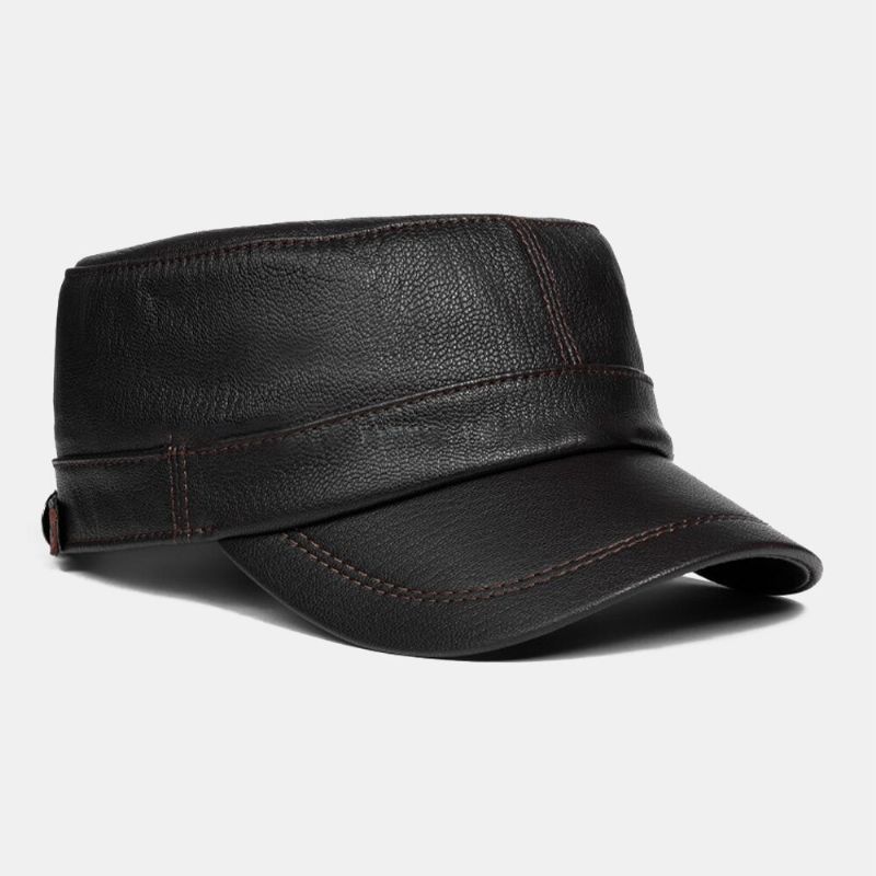 Män Fårskinn Tunt Justerbar Militärkeps Casual Outdoor Andas Kort Brätte Flat Top Cap Army Cap Cadet Hat