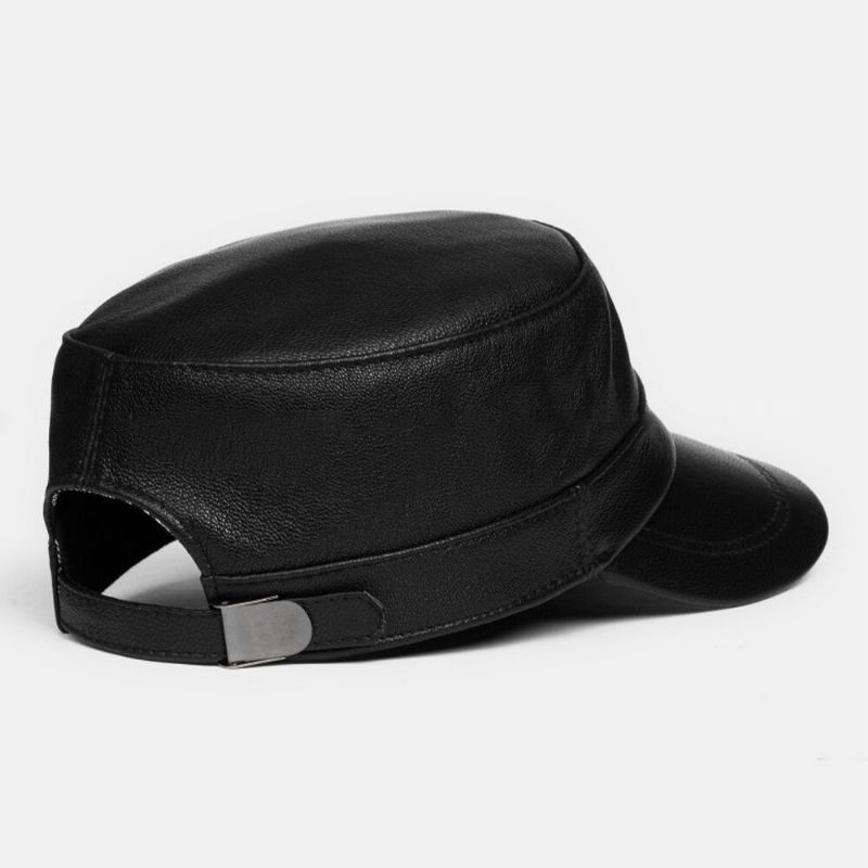 Män Fårskinn Tunt Justerbar Militärkeps Casual Outdoor Andas Kort Brätte Flat Top Cap Army Cap Cadet Hat