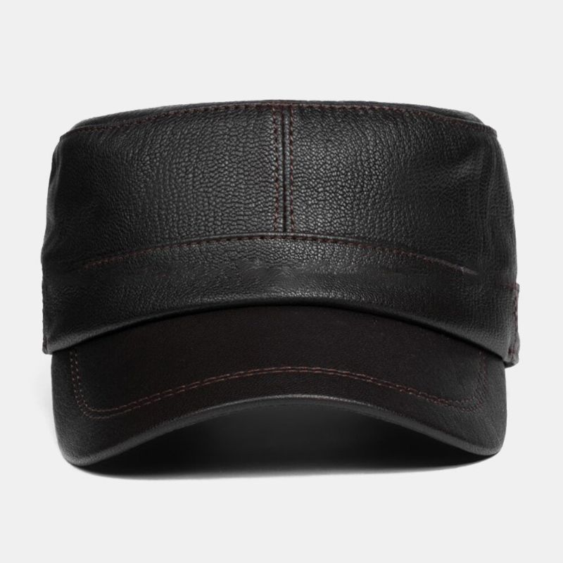 Män Fårskinn Tunt Justerbar Militärkeps Casual Outdoor Andas Kort Brätte Flat Top Cap Army Cap Cadet Hat