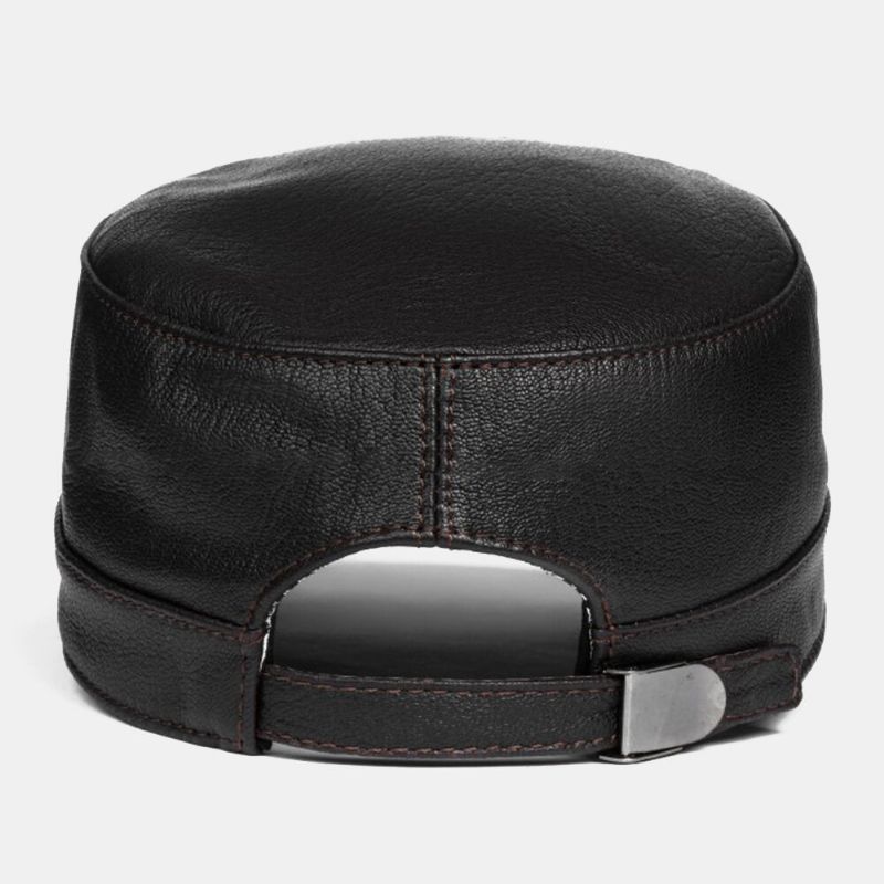 Män Fårskinn Tunt Justerbar Militärkeps Casual Outdoor Andas Kort Brätte Flat Top Cap Army Cap Cadet Hat