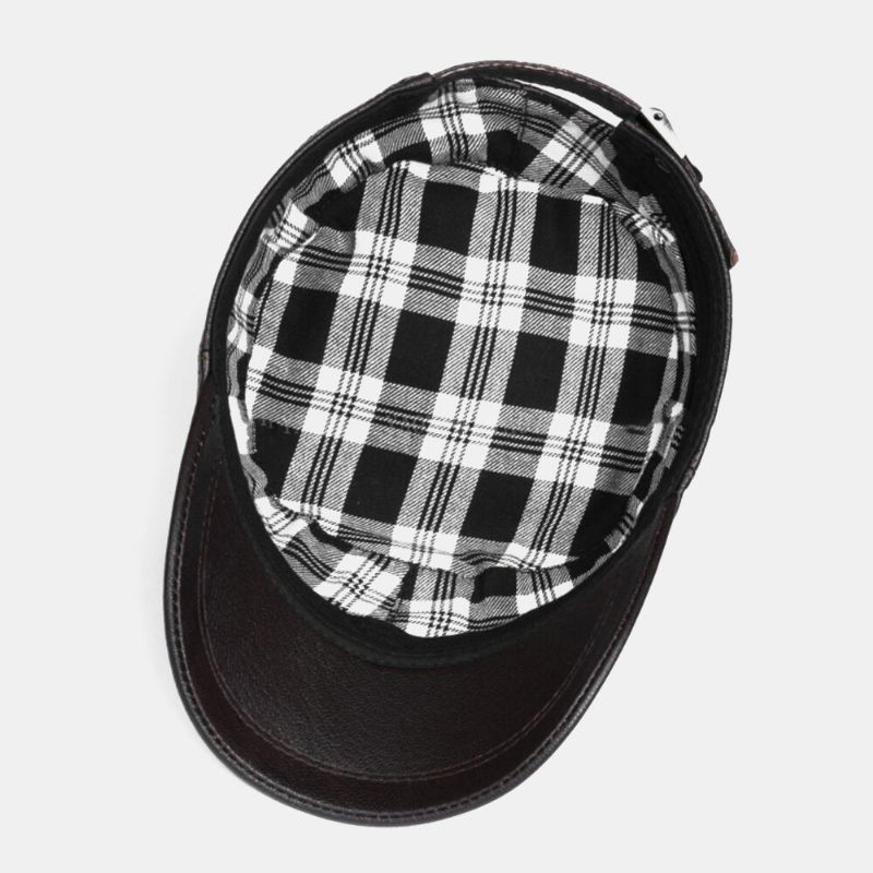 Män Fårskinn Tunt Justerbar Militärkeps Casual Outdoor Andas Kort Brätte Flat Top Cap Army Cap Cadet Hat