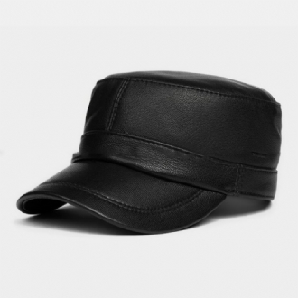 Män Fårskinn Tunt Justerbar Militärkeps Casual Outdoor Andas Kort Brätte Flat Top Cap Army Cap Cadet Hat