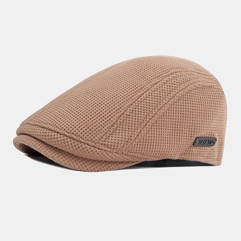 Män Förtjockad Varm Stickad Mössa Hollow Letter Hollow Letter Casual Basker Flat Cap