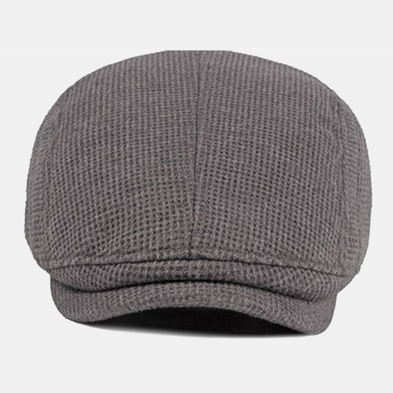 Män Förtjockad Varm Stickad Mössa Hollow Letter Hollow Letter Casual Basker Flat Cap