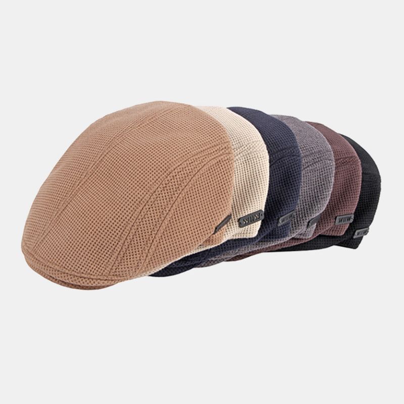 Män Förtjockad Varm Stickad Mössa Hollow Letter Hollow Letter Casual Basker Flat Cap