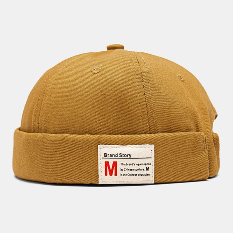 Män Hyresvärd Keps Bomull Kupol Brev Patch Mode Brättelös Beanie Skull Cap