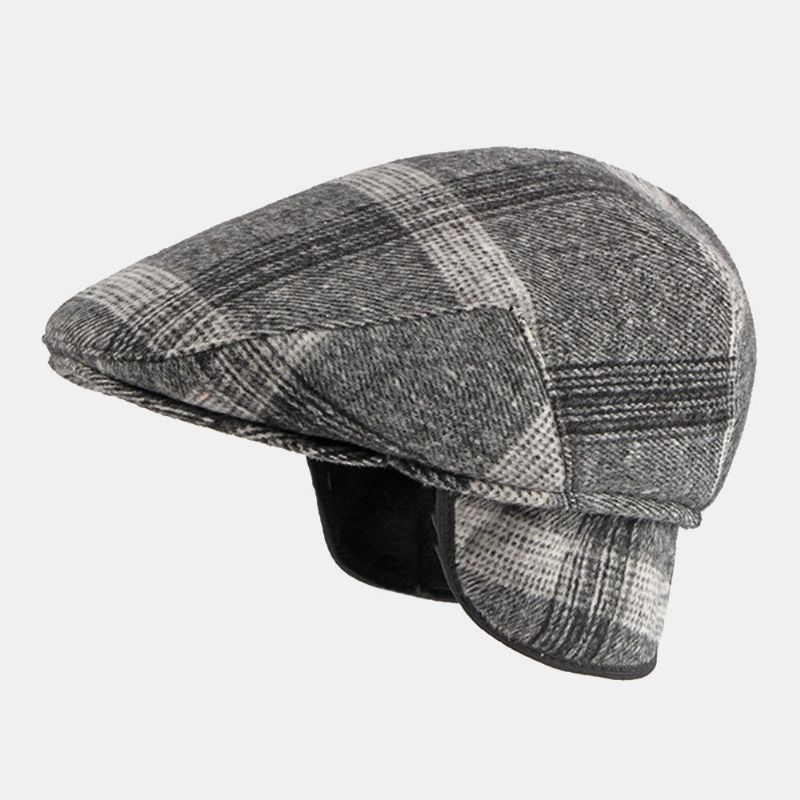 Män Justerbar Elastiskt Band Design Basker Keps Brittisk Retro Medelålders Och Äldre Vinter Hörselskydd Hörselkåpor Framåt Hatt