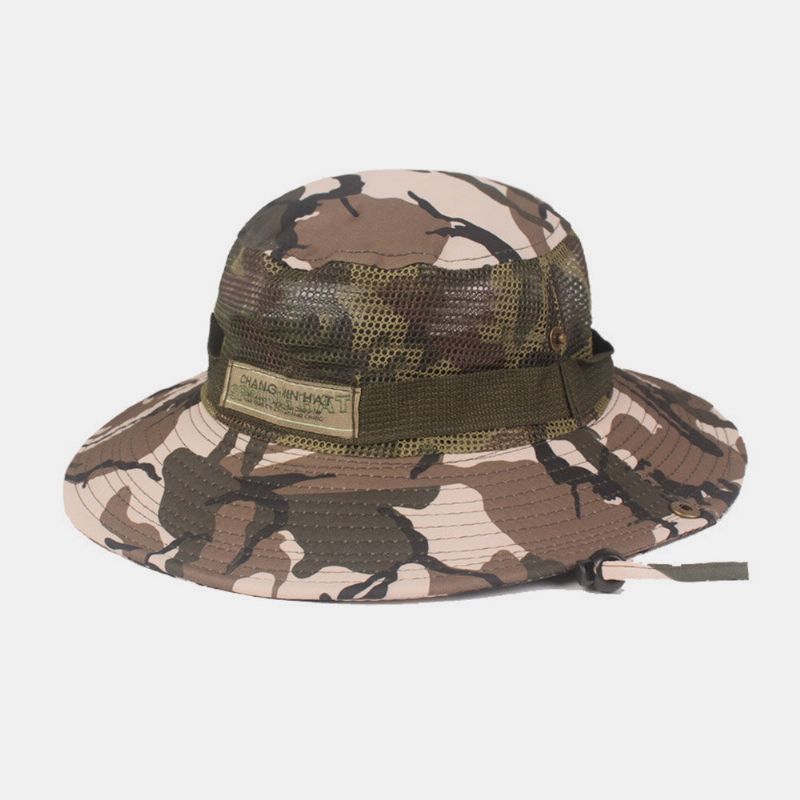 Män Kamouflage Mesh Andas Stor Brätte Utomhus Bergsbestigning Solskydd Bucket Hat