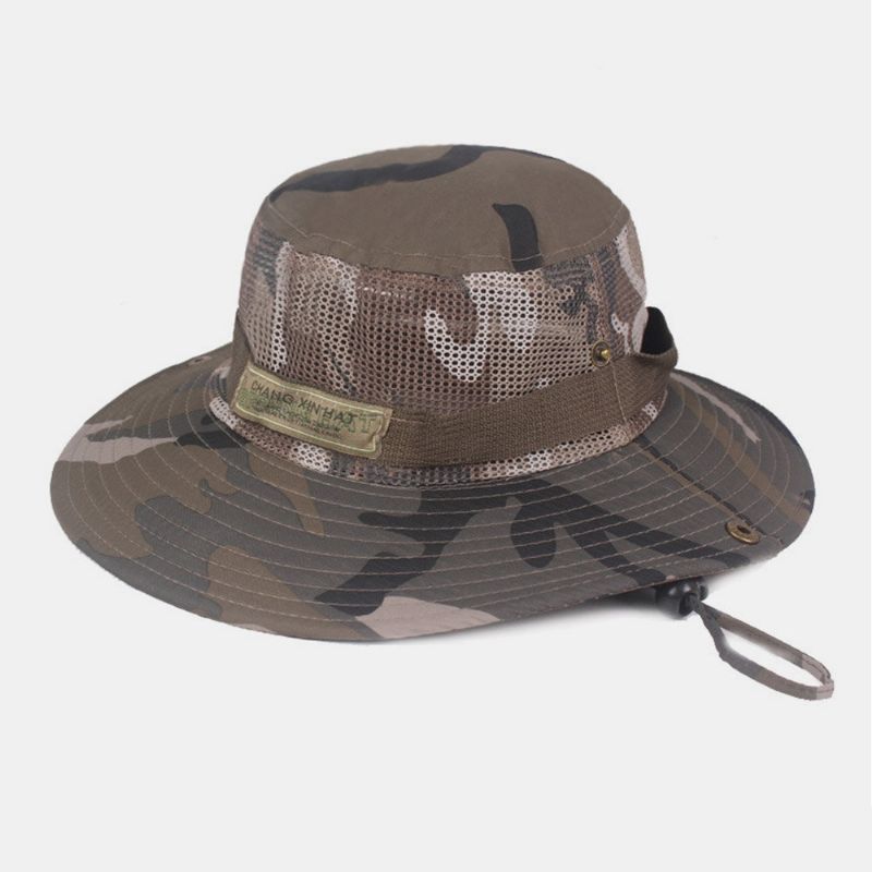 Män Kamouflage Mesh Andas Stor Brätte Utomhus Bergsbestigning Solskydd Bucket Hat