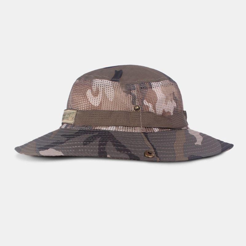 Män Kamouflage Mesh Andas Stor Brätte Utomhus Bergsbestigning Solskydd Bucket Hat