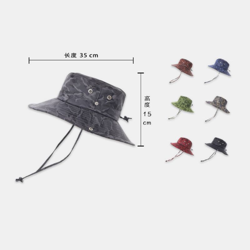 Män Kamouflage Stor Brätte Vindtätt Rep Utomhusfiske Klättring Anti-uv Solskydd Bucket Hat