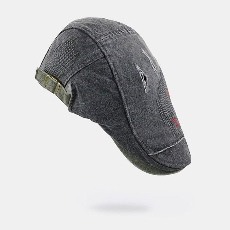 Män Kort Brätte Distressed Sliten Hål Basker Platt Keps Retro Justerbar Andas Framåt Cap Newsboy Hatt