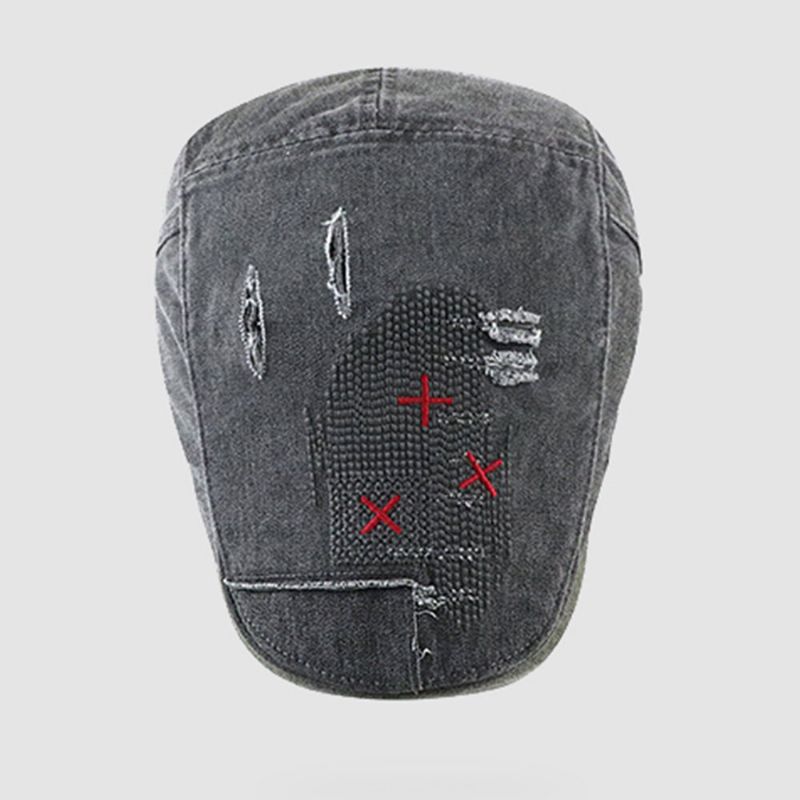 Män Kort Brätte Distressed Sliten Hål Basker Platt Keps Retro Justerbar Andas Framåt Cap Newsboy Hatt